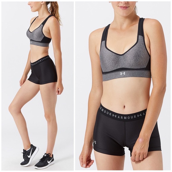 Under Armour, HeatGear Charcoal Heather High-Impact Sports Bra - Picture 8 of 16